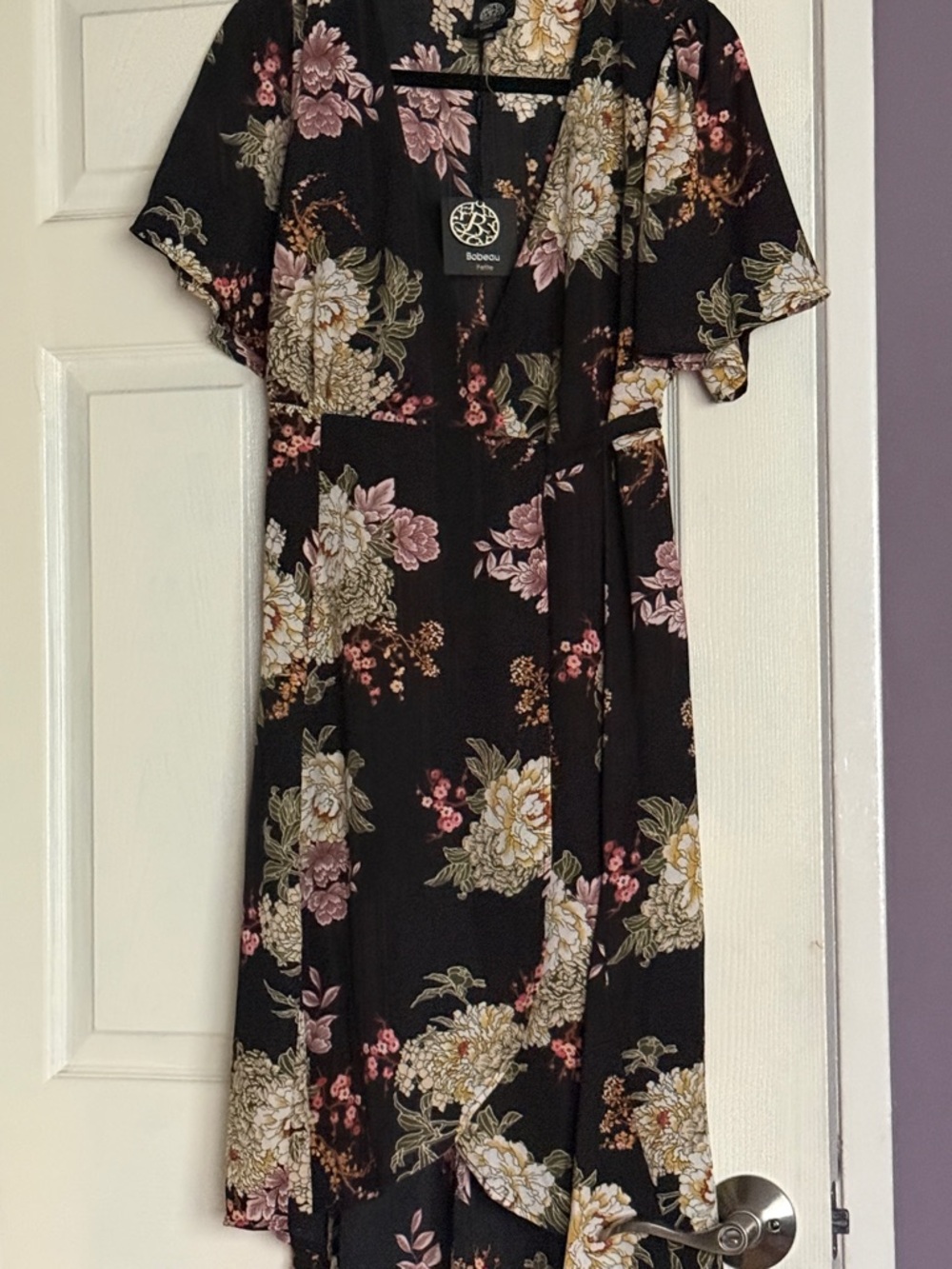bobeau Black Floral High-Low Midi Dress